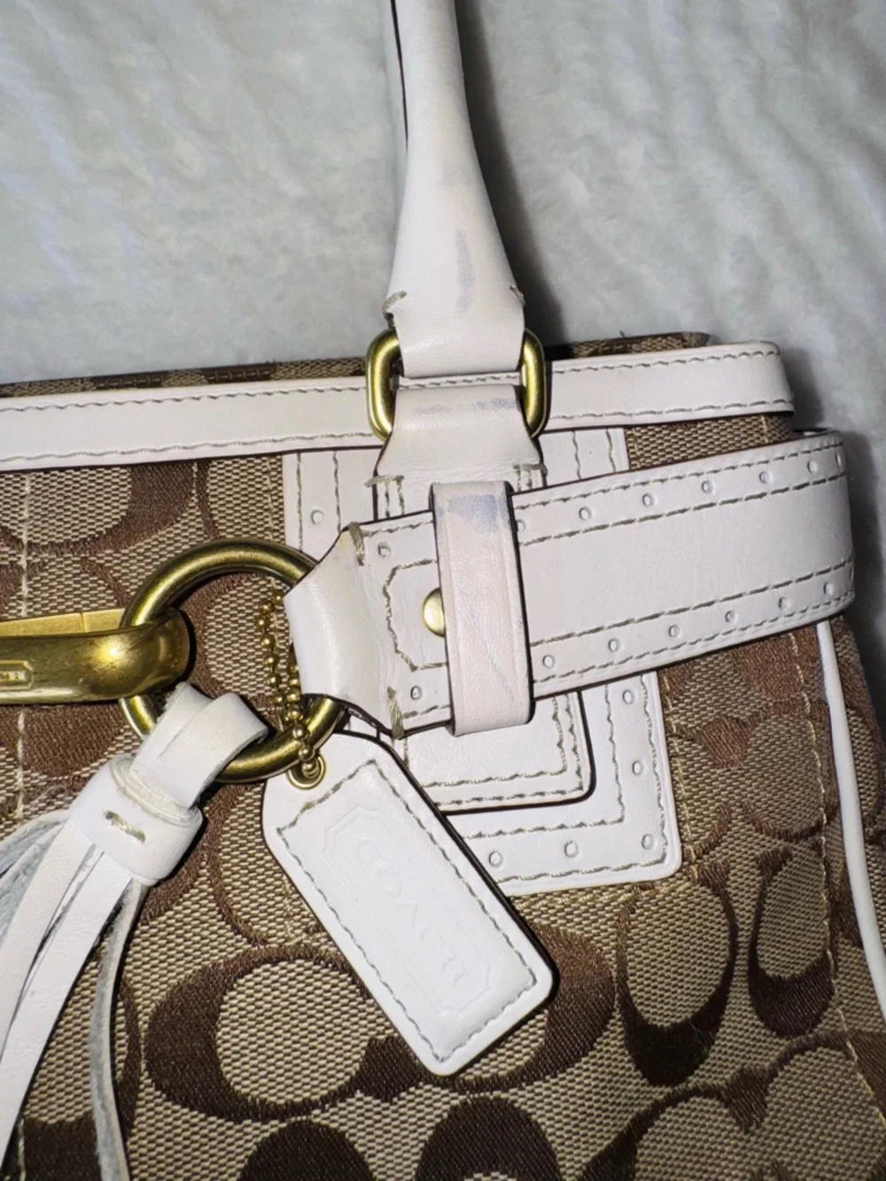 Vintage Coach Signature Canvas Satchel in Khaki and White Trim - Picture 8 of 16